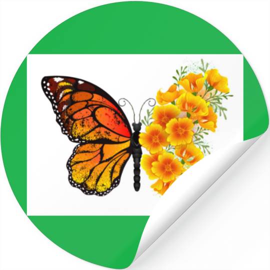 Flower Butterfly with Yellow California Poppy T- Stickers