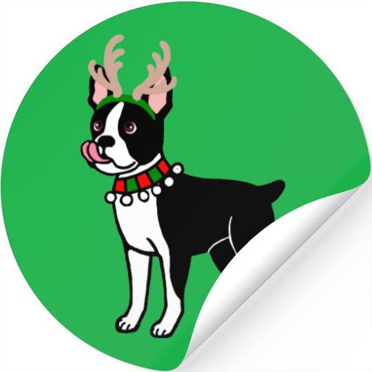 Boston Terrier Christmas Antlers Stickers
