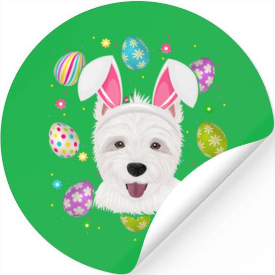 Easter Egg Lover Bunny Ear Westie Dog Face Easter Stickers