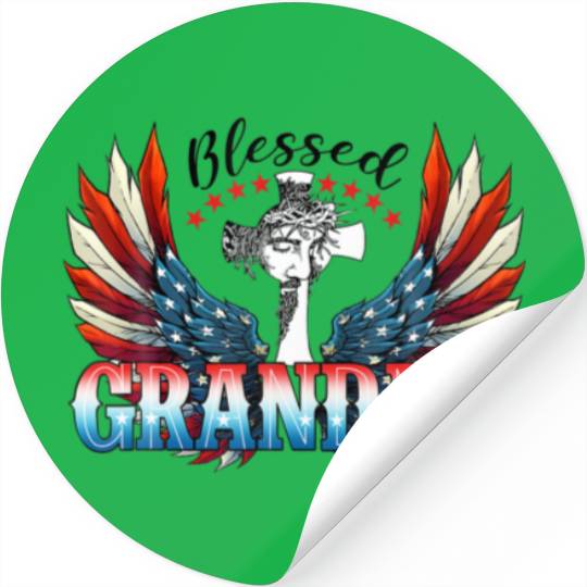 Funny Womens Blessed To Be Grandma America Flag Ch Stickers