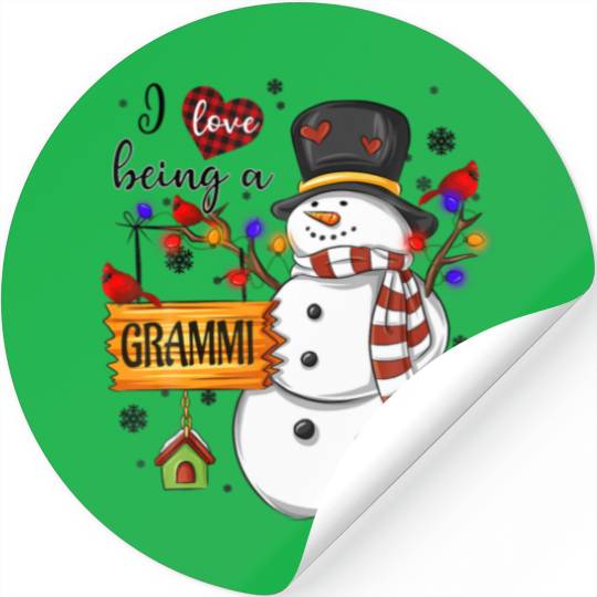 Funny Grammi Snoman Christmas Tree Lights Red Plai Stickers