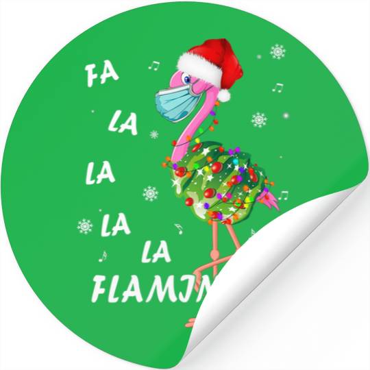 Funny Fa La La Flamingo With Face Mask Quarantine Stickers
