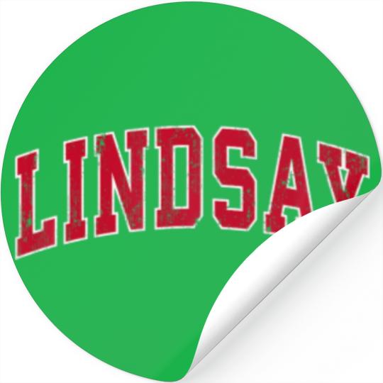 Lindsay California CA Vintage Sports Design Red De Stickers