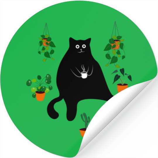 Black Cat With Plants, Funny Black Cat Gift Sleeveless Stickers