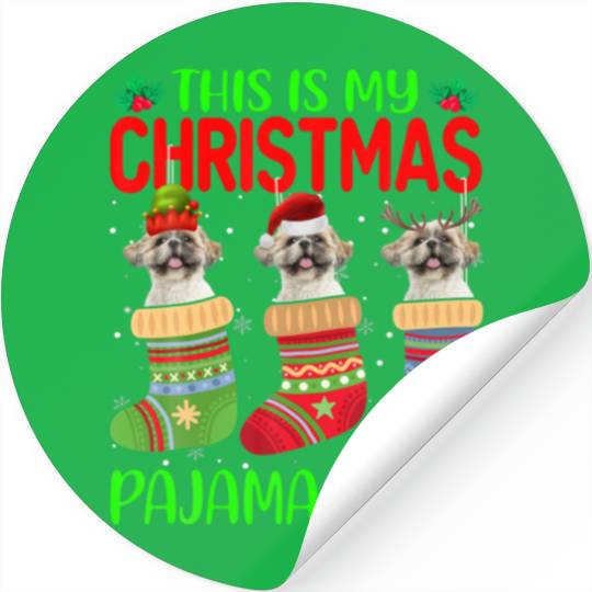 Xmas This Is My Christmas Pajama Shih Tzu Dog Love Stickers