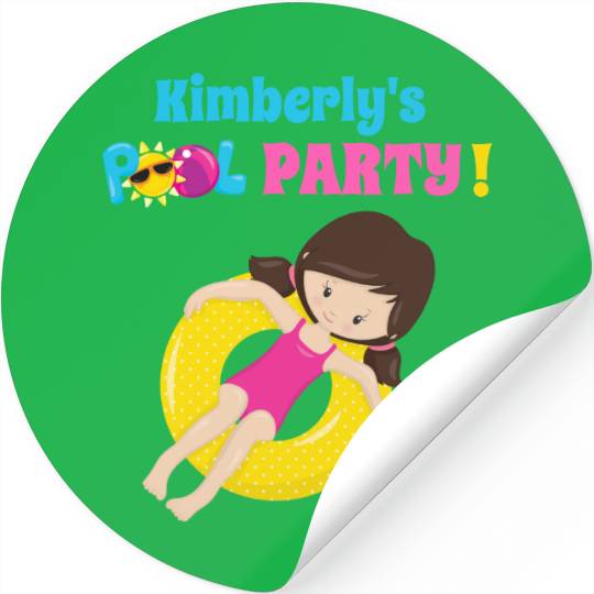 Cute Pool Party Birthday Girl Custom Stickers