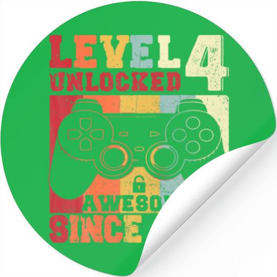 Level 4 Unlocked Video Gamer 4 Year Old Birthday Stickers