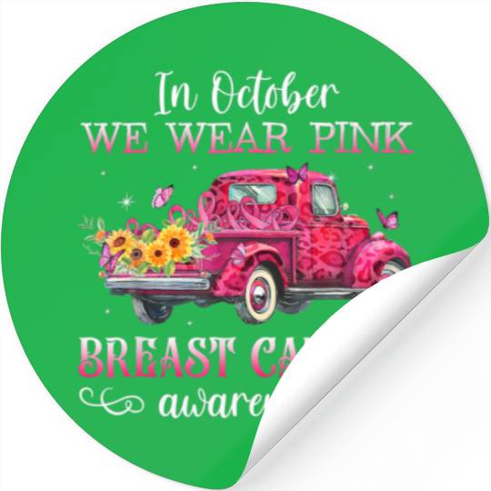 In October We Wear Pink Ribbon Leopard Truck Breas Stickers