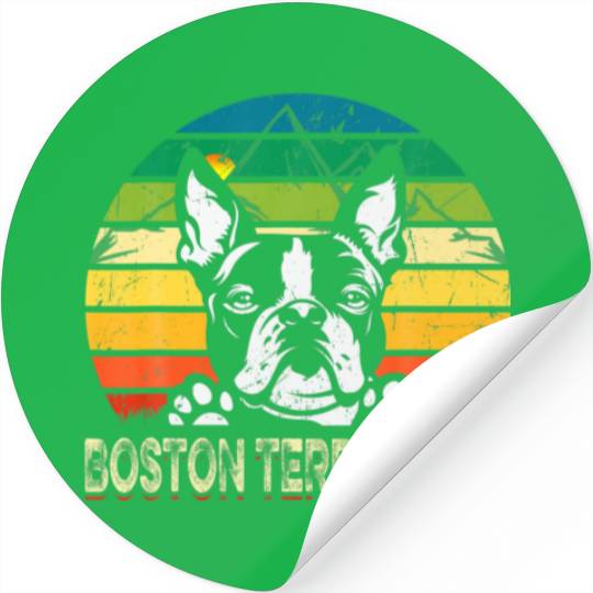 Mens Dog Dad Retro Best Boston Terrier Dog Dad Eve Stickers