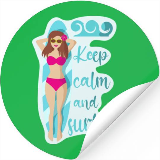 Keep calm and surf on brunette girl Stickers