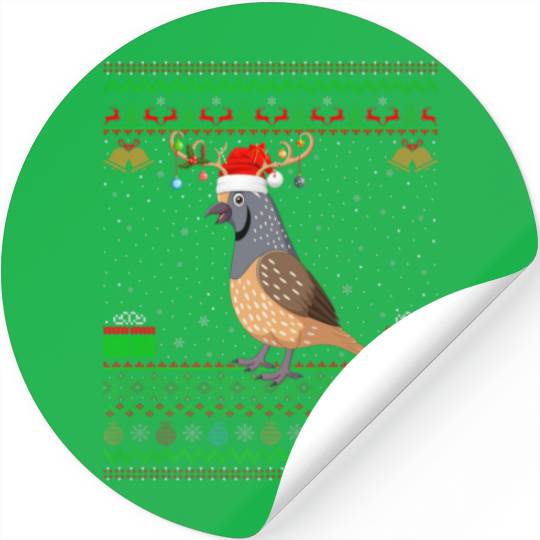 Reindeer Santa Hat Matching Ugly Quail Bird Christ Stickers