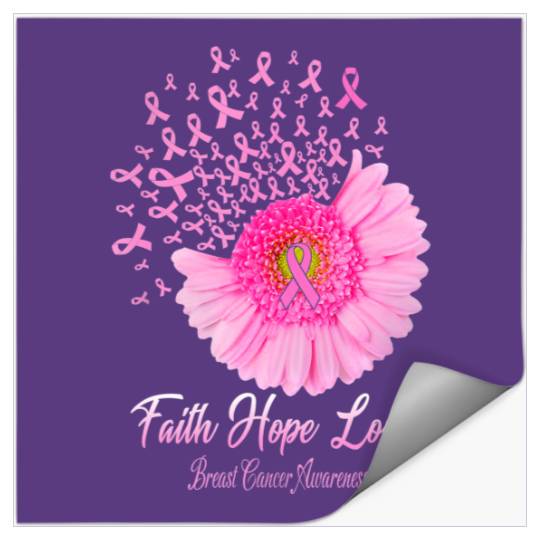 Faith Hope Love Pink Daisy Flower Breast Cancer Awareness Sticker Stickers